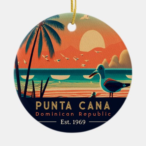 Punta Cana DR Retro Sunset Souvenirs 1960s Ceramic Ornament