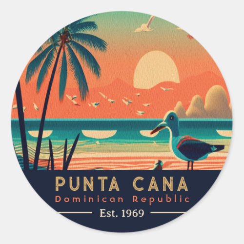 Punta Cana DR Retro Sunset Souvenirs 1960s Classic Round Sticker