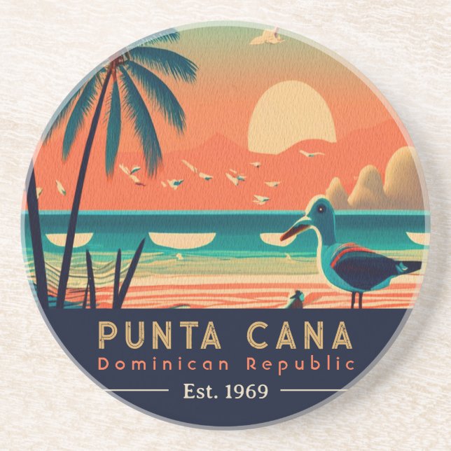 Punta Cana DR Retro Sunset Souvenirs 1960s Coaster (Front)