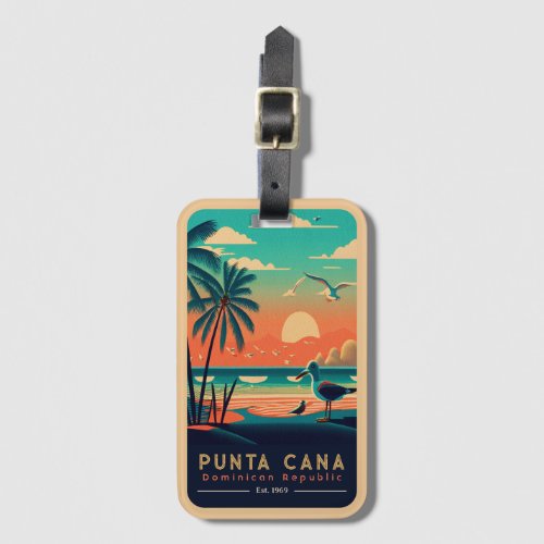 Punta Cana DR Retro Sunset Souvenirs 1960s Luggage Tag