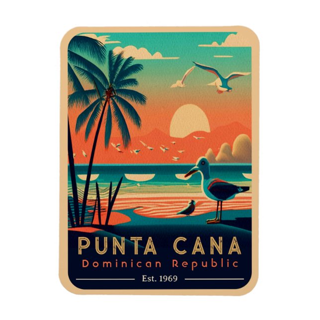 Punta Cana DR Retro Sunset Souvenirs 1960s Magnet (Vertical)