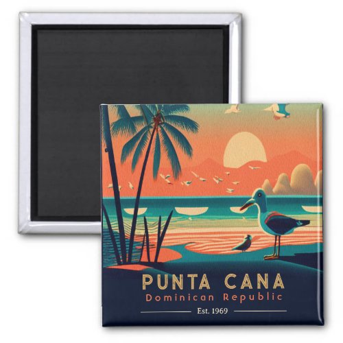 Punta Cana DR Retro Sunset Souvenirs 1960s Magnet
