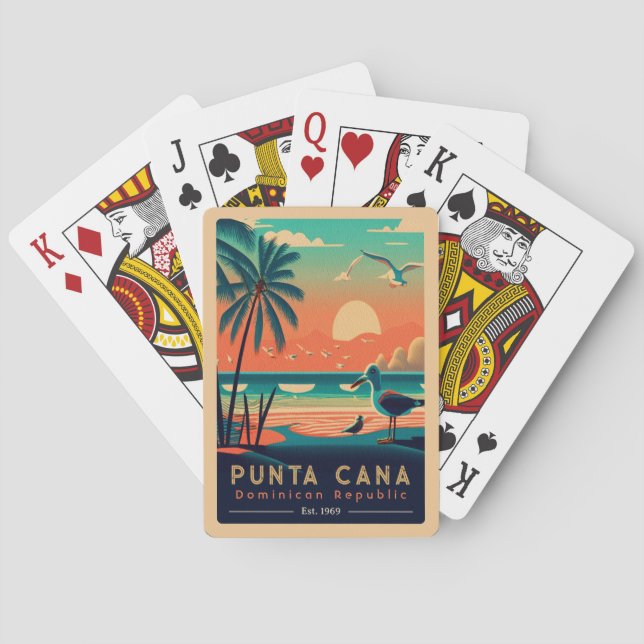 Punta Cana DR Retro Sunset Souvenirs 1960s Poker Cards (Back)