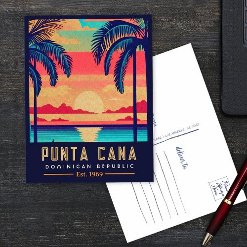 Punta Cana DR Retro Sunset Souvenirs 1960s Postcard