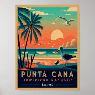 Punta Cana DR Retro Sunset Souvenirs 1960s Poster