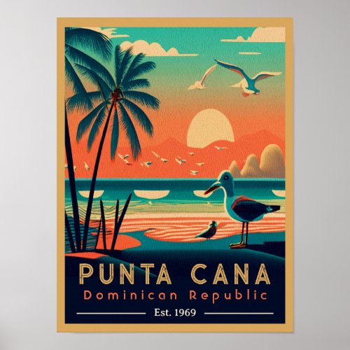 Punta Cana DR Retro Sunset Souvenirs 1960s Poster