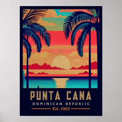 Punta Cana DR Retro Sunset Souvenirs 1960s Poster