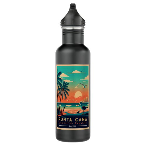 Punta Cana DR Retro Sunset Souvenirs 1960s Stainless Steel Water Bottle