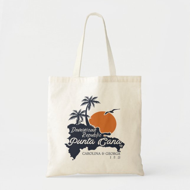 Punta Cana Navy Retro Sunset Custom Wedding Tote Bag (Front)