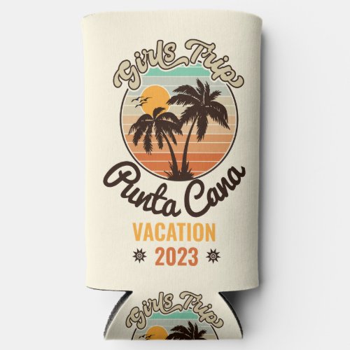 Punta Cana personalize Vacation 2023 Retro 60s Seltzer Can Cooler