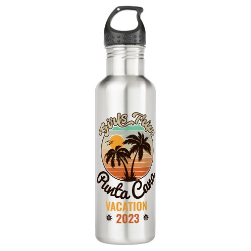Punta Cana personalize Vacation 2023 Retro 60s Stainless Steel Water Bottle
