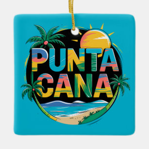 Punta Cana Sunset Colorful Travel Art Emblem Ceramic Ornament
