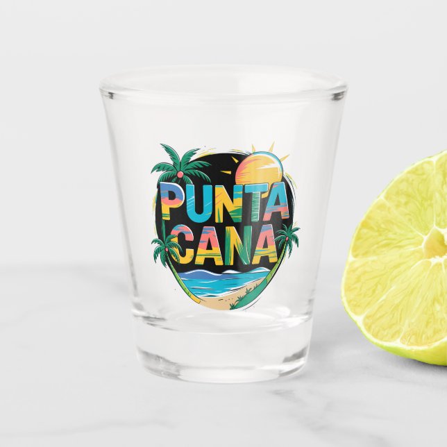 Punta Cana Sunset Colorful Travel Art Emblem Shot Glass (Front)