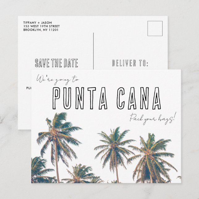 Punta Cana Tropical Beach Wedding Save the Date Postcard (Front/Back)