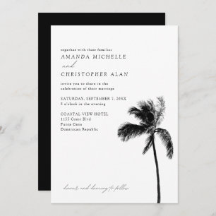 Punta Cana Wedding Black & White Simple Palm Tree Invitation