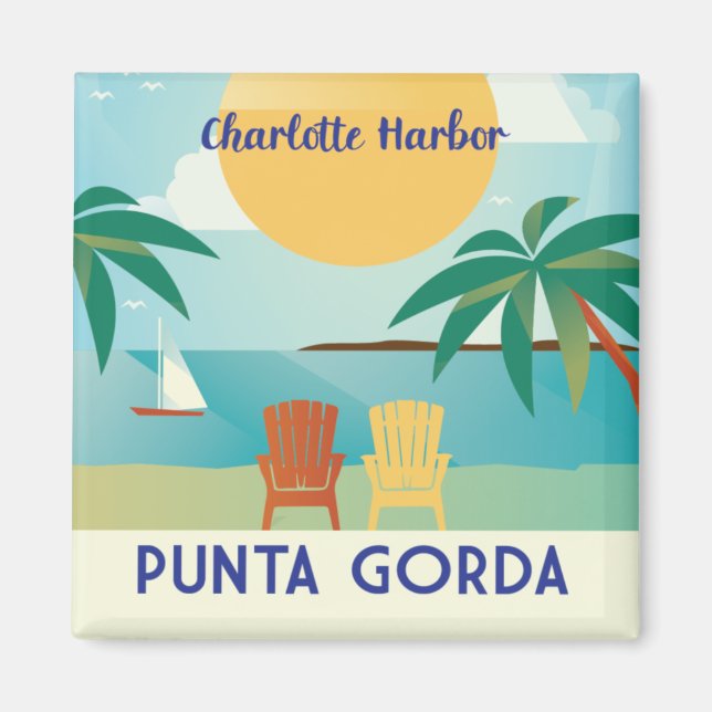 Punta Gorda, Charlotte Harbor Florida Illustration Magnet (Front)