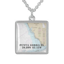 Punta Gorda FL City Latitude Longitude Nautical Sterling Silver Necklace