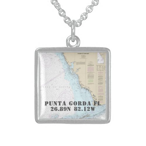 Punta Gorda FL City Latitude Longitude Nautical Sterling Silver Necklace