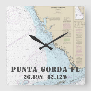 Punta Gorda FL Latitude Longitude Nautical Chart Square Wall Clock