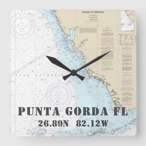 Punta Gorda FL Latitude Longitude Nautical Chart Square Wall Clock
