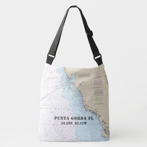 Punta Gorda FL Latitude Longitude Nautical Theme Crossbody Bag