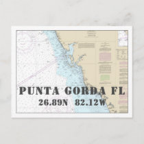 Punta Gorda FL Nautical Chart Latitude Longitude Postcard