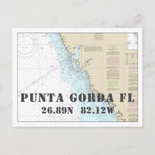 Punta Gorda FL Nautical Chart Latitude Longitude Postcard Zazzle