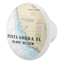 Punta Gorda Florida Authentic Nautical Chart Ceramic Knob