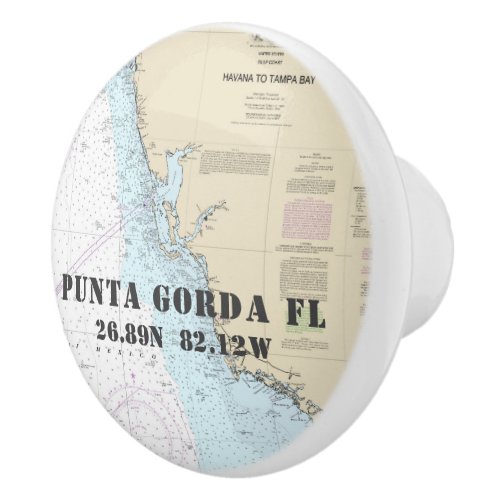 Punta Gorda Florida Authentic Nautical Chart Ceramic Knob