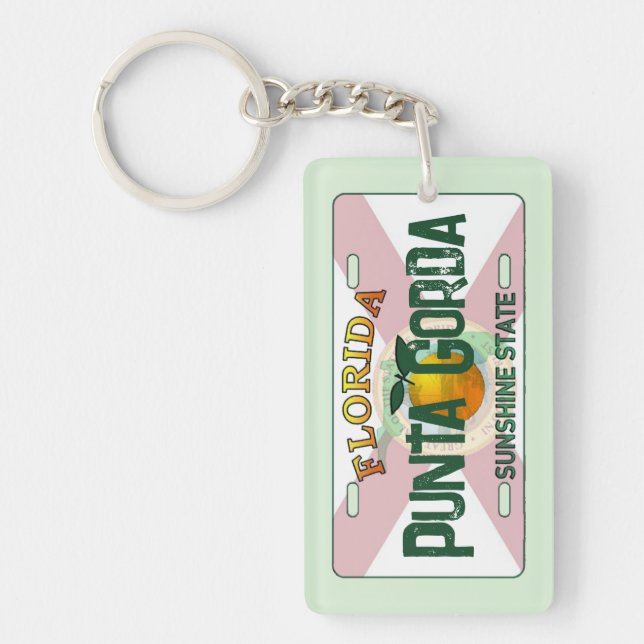 Punta Gorda Florida flag license plate keychain (Front)