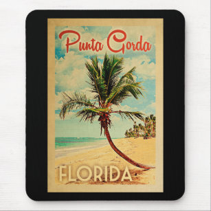 Punta Gorda Florida Palm Tree Beach Vintage Travel Mouse Pad