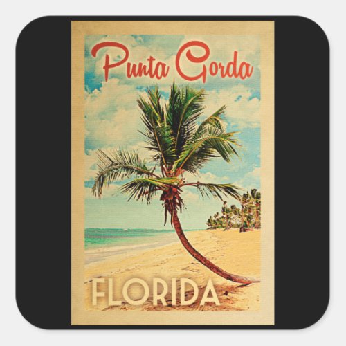 Punta Gorda Florida Palm Tree Beach Vintage Travel Square Sticker