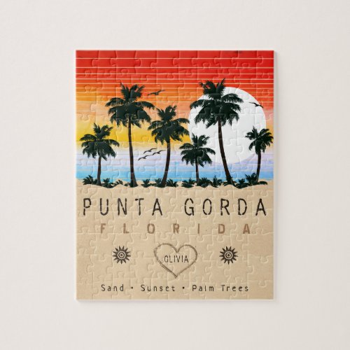 Punta Gorda Florida Retro Sunset Palm tree 1960s Jigsaw Puzzle