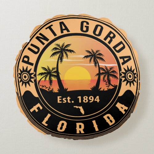 Punta Gorda Florida Retro Sunset Souvenirs 60s Round Pillow