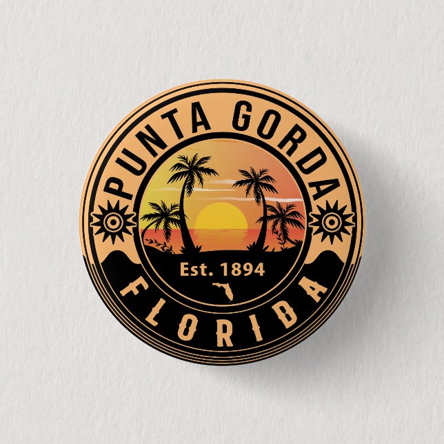 Punta Gorda Florida Retro Sunset Souvenirs Button (Front)