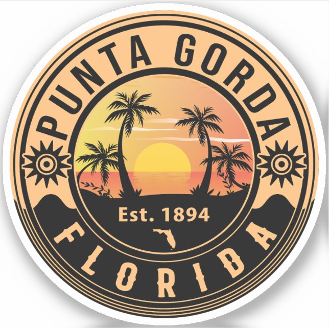 Punta Gorda Florida Retro Sunset Souvenirs Sticker (Front)