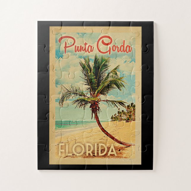 Punta Gorda Jigsaw Puzzle Palm Tree Beach Retro (Vertical)