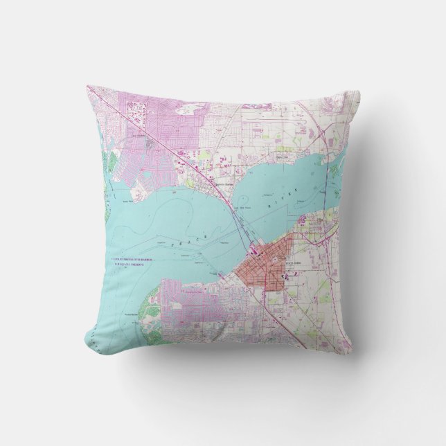 Punta Gorda & Port Charlotte Florida Map (1957) Throw Pillow (Front)