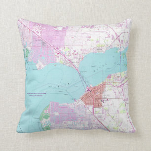 Punta Gorda & Port Charlotte Florida Map (1957) Throw Pillow