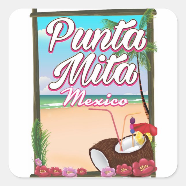 Punta Mita, Mexico Beach travel poster Square Sticker (Front)
