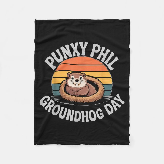 Punxy Phils Cute Groundhog Day February 2nd Shadow Fleece Blanket (Front)