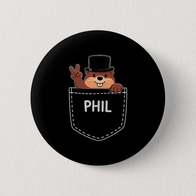 Punxy Phils Cute Groundhog Day Pocket Design Febru Button (Front)