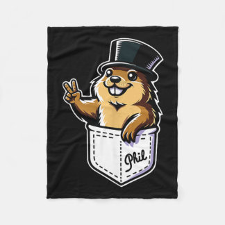 Punxy Phils Cute Groundhog Day Pocket Design Febru Fleece Blanket