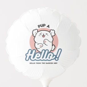 Pup a Hello! – Happy White Dog Cartoon Design Balloon