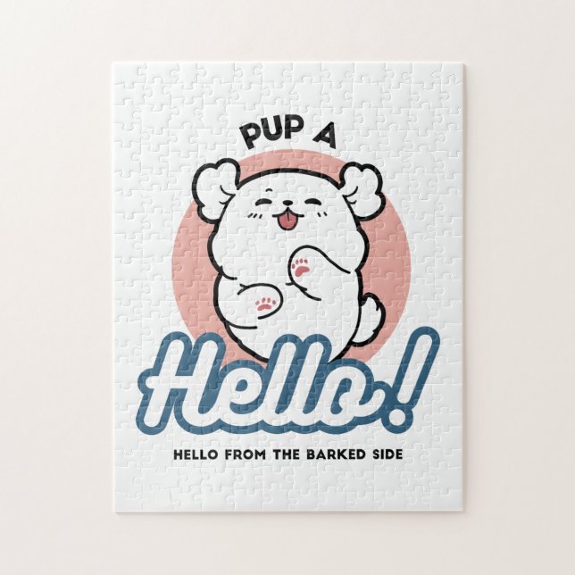 Pup a Hello! – Happy White Dog Cartoon Design Jigsaw Puzzle (Vertical)