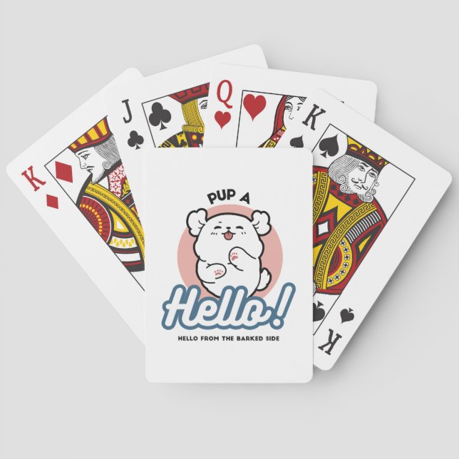 Pup a Hello! – Happy White Dog Cartoon Design Poker Cards (Back)