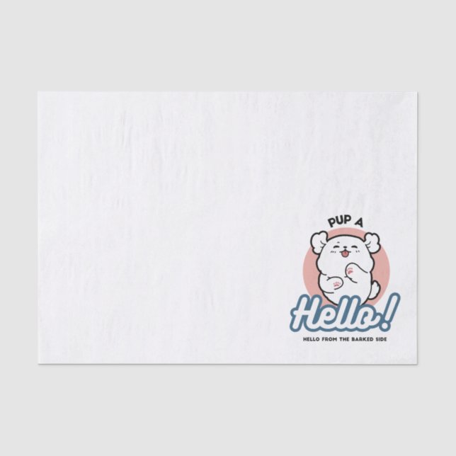 Pup a Hello! – Happy White Dog Cartoon Design Tissue Paper (Front)