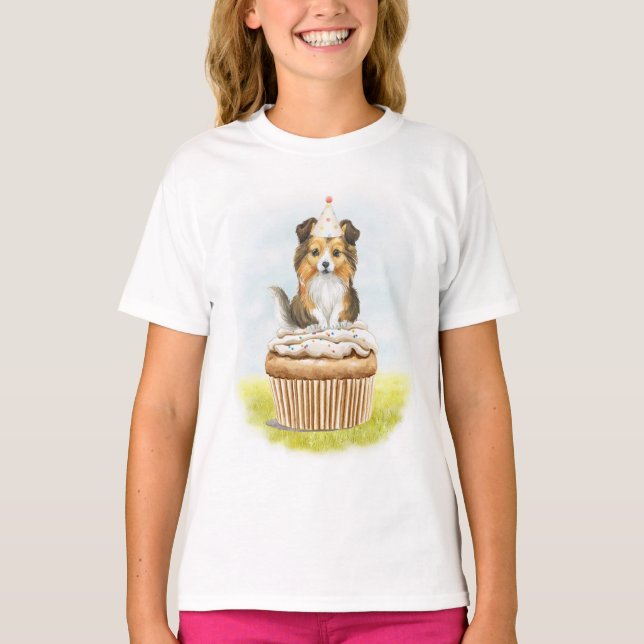 Pup Cake Sheltie Birthday Cupcake T-Shirt (Front)