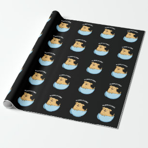 Pup-puccino Funny Doggy Cappuccino Pun Dark BG Wrapping Paper