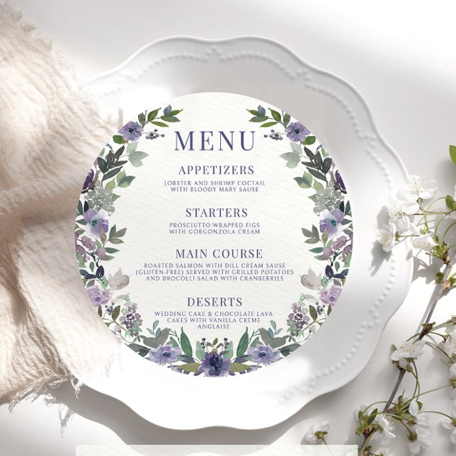 Puple flower rustic round Menu Card For Plate (Creator Uploaded)
